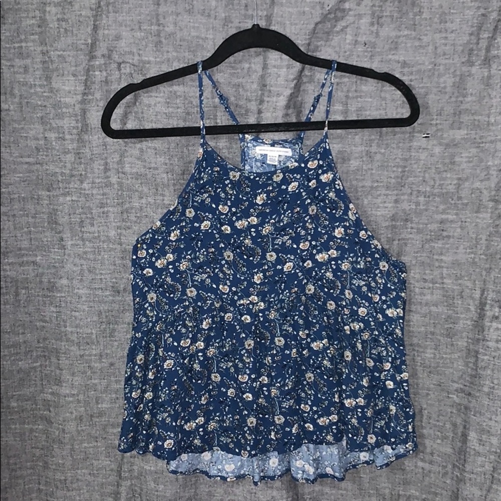 Blue tank top with flower pattern American eagle